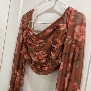 Shein Brown Floral Crop Top
